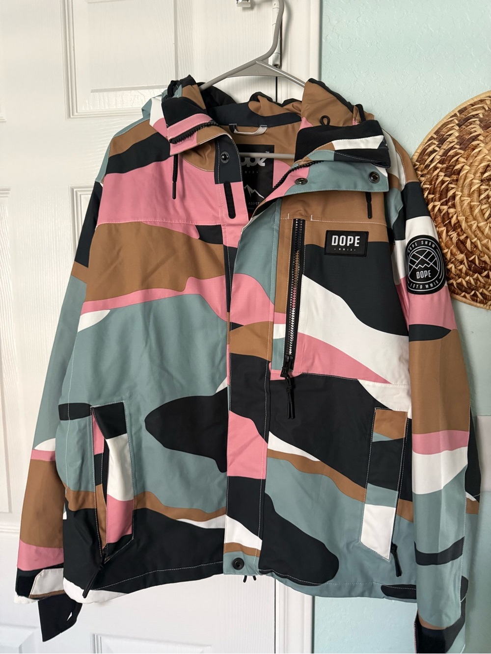 DOPE Girls' Camo Snow Jacket - Pink, Teal, Brown & Black